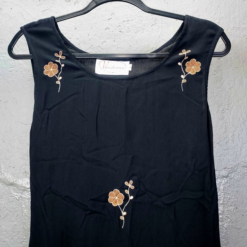 Vintage Maxi Dress Lrg Variations Sheath Embroidery Flower Sheer Lined  Y2K 90's - Picture 3 of 14